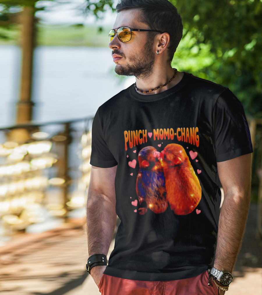 Punch Momo Chang Kissing Monkeys With Hearts T-Shirt