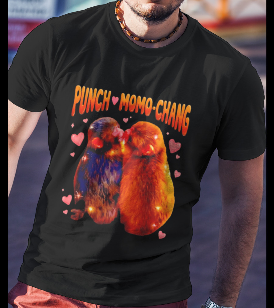 Punch Momo Chang Kissing Monkeys With Hearts T-Shirt