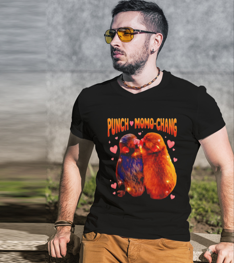 Punch Momo Chang Kissing Monkeys With Hearts T-Shirt