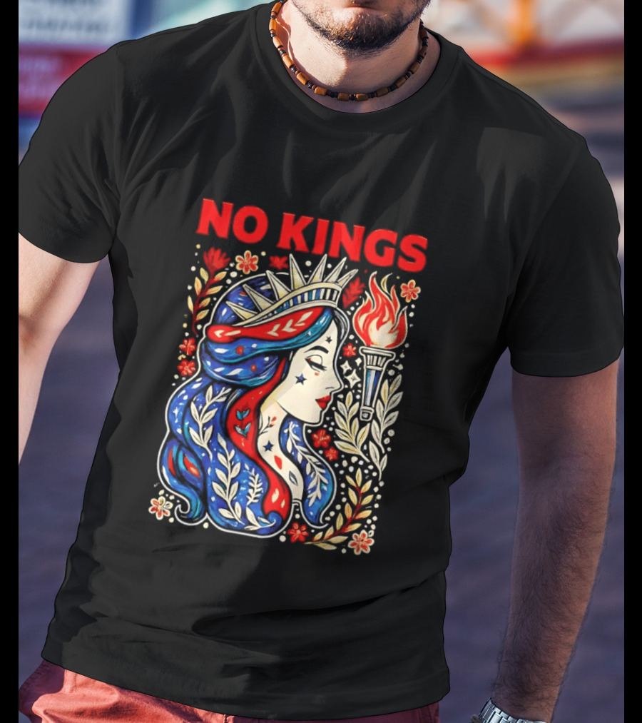 No Kings Liberty Crowned Woman Torch And Floral T-Shirt