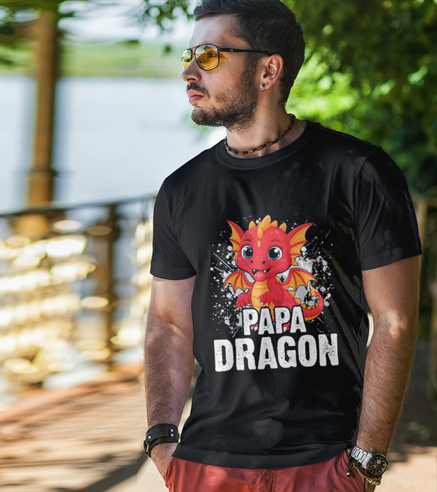 Papa Dragon Cartoon Family Matching Dad Father T-Shirt