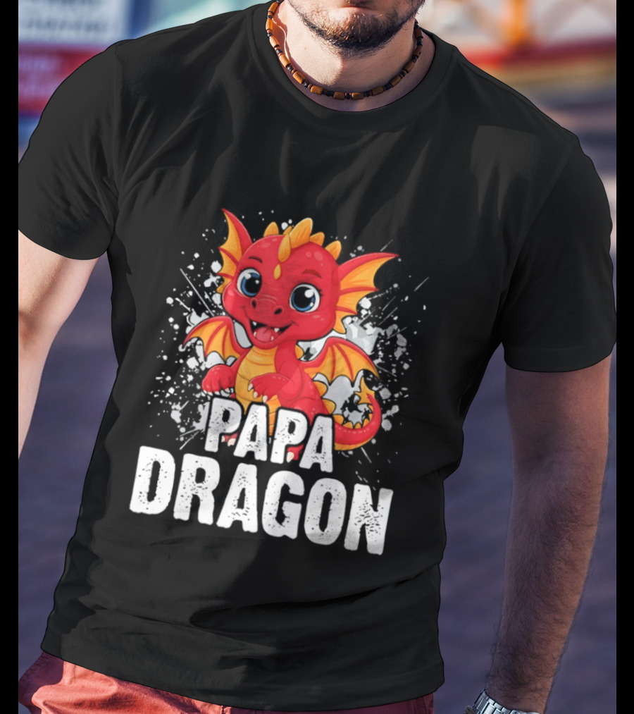 Papa Dragon Cartoon Family Matching Dad Father T-Shirt