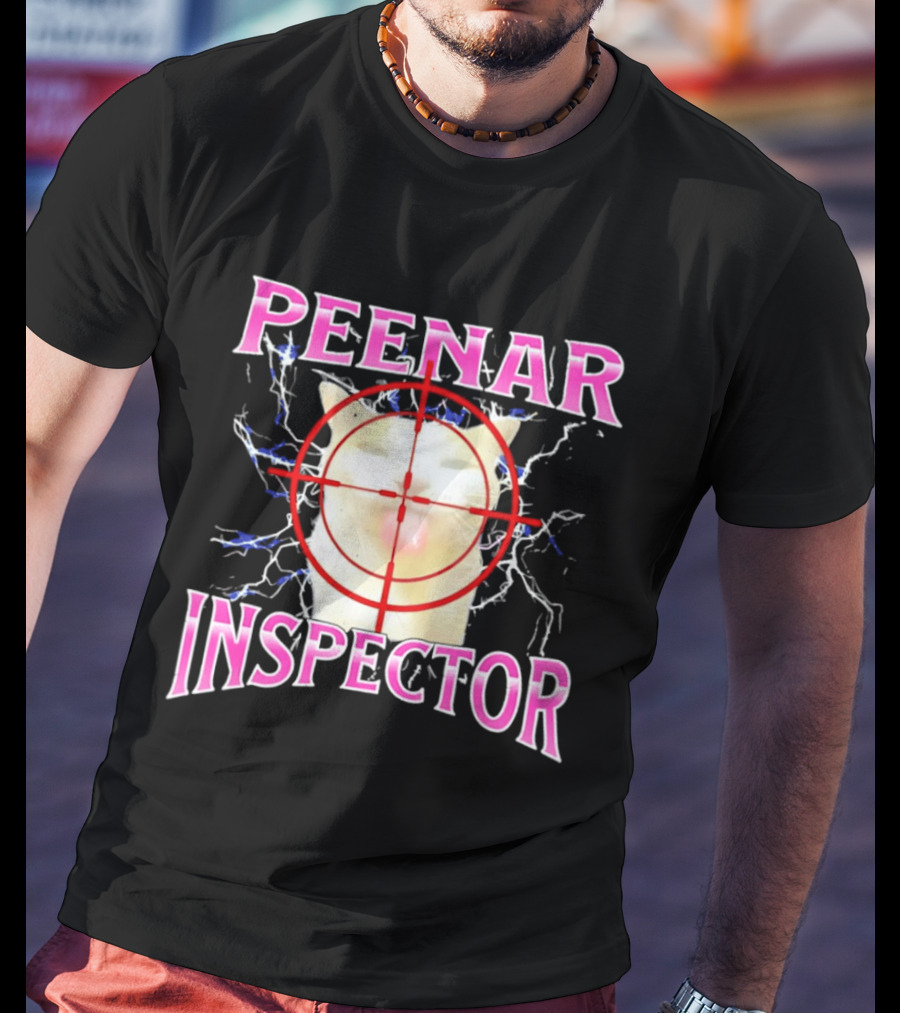 Peenar Inspector Cat Meme With Target Crosshair And Lightning Effects T-Shirt