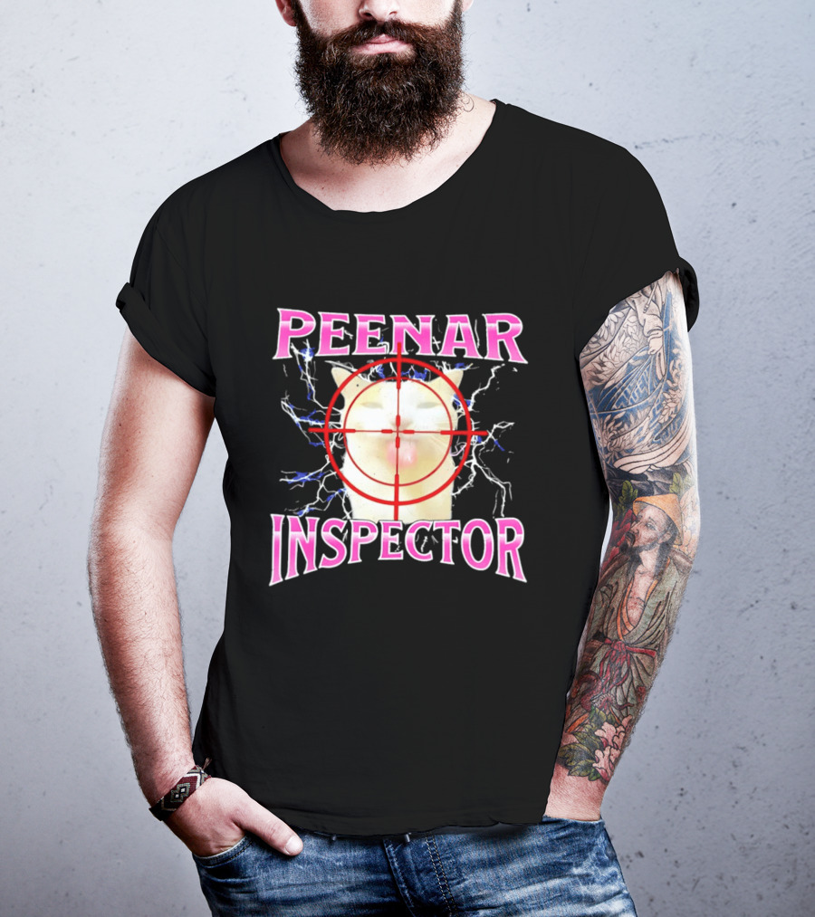 Peenar Inspector Cat Meme With Target Crosshair And Lightning Effects T-Shirt