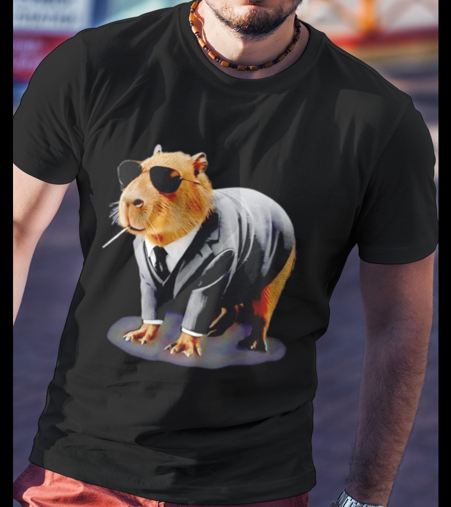 Big Boss Capybara In Suit Vest Sunglasses Water Pig T-Shirt