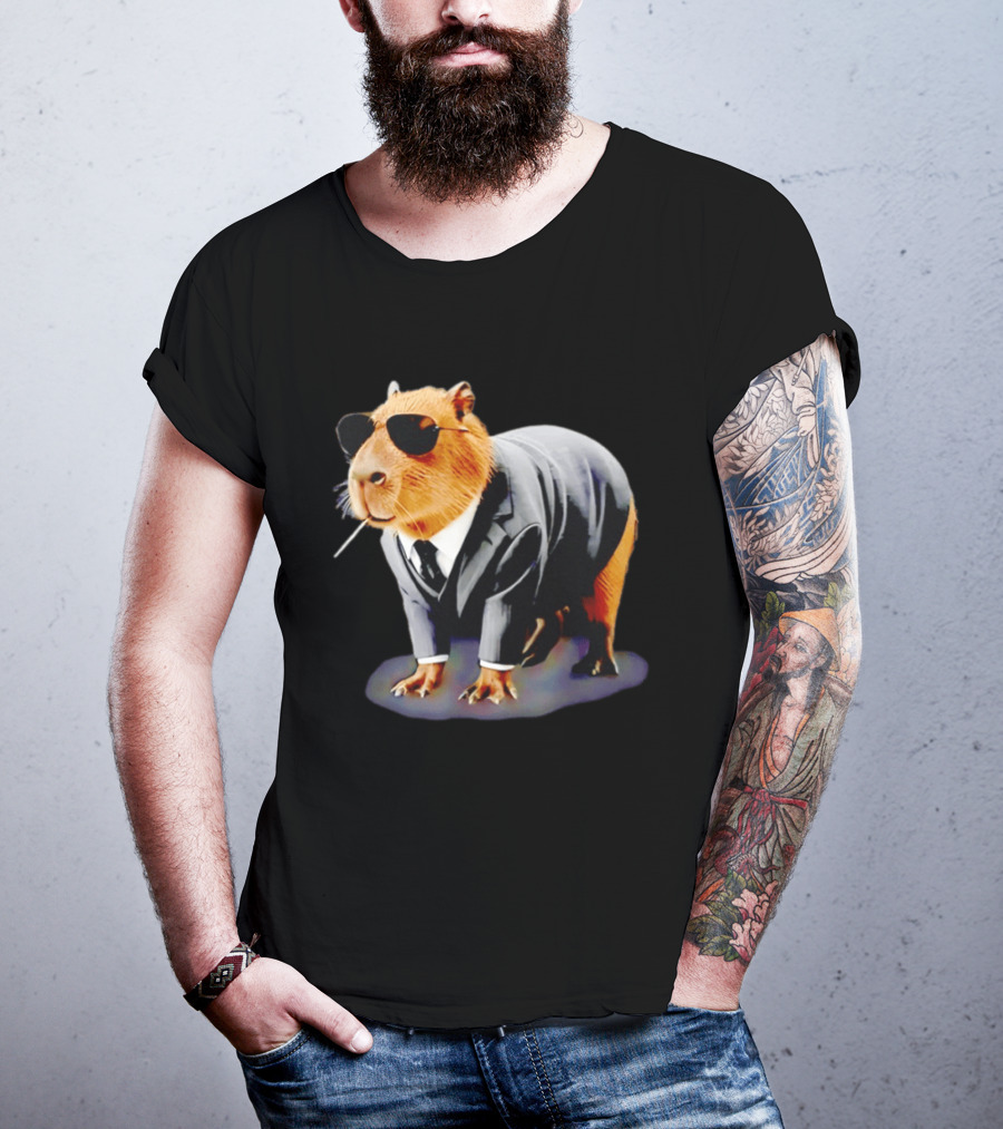 Big Boss Capybara In Suit Vest Sunglasses Water Pig T-Shirt