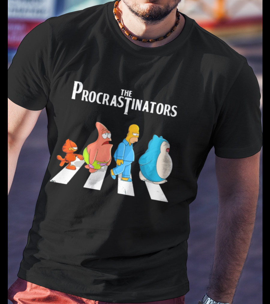 The Procrastinators Cartoon Abbey Road Parody With Iconic Characters Crossing T-Shirt