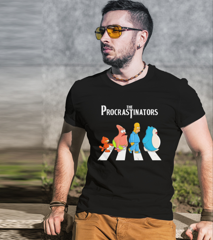 The Procrastinators Cartoon Abbey Road Parody With Iconic Characters Crossing T-Shirt