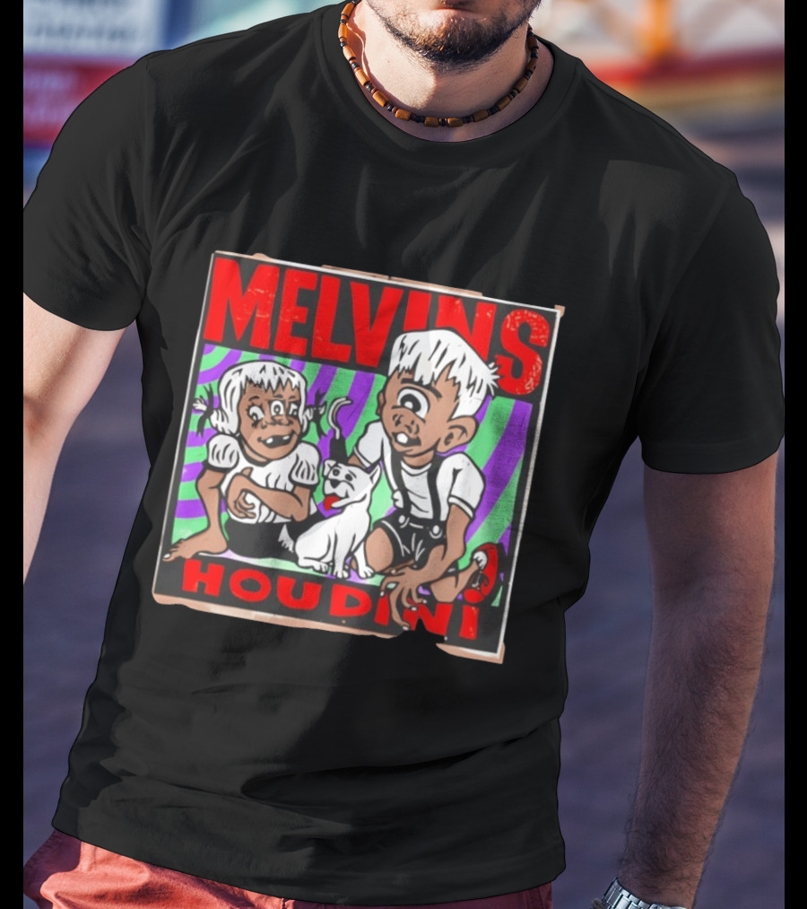Melvins Houdini Album Cover Art With Two Cartoon Characters And Cat T-Shirt