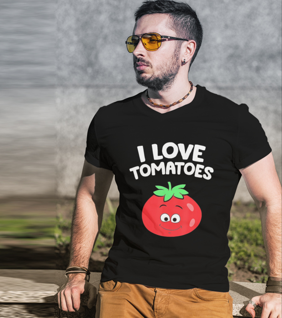 I Love Tomatoes Happy Smiling Tomato Cartoon T-Shirt