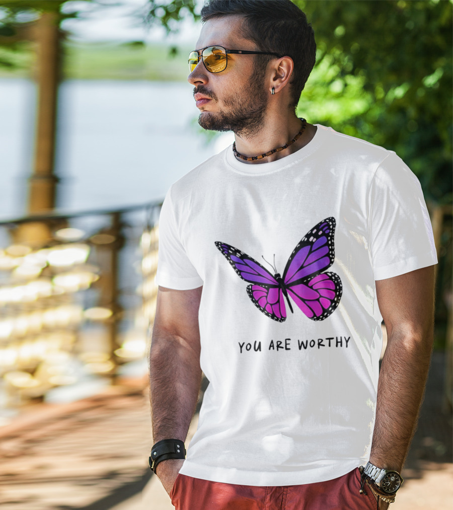 You Are Worthy Butterfly Purple Pink T-Shirt