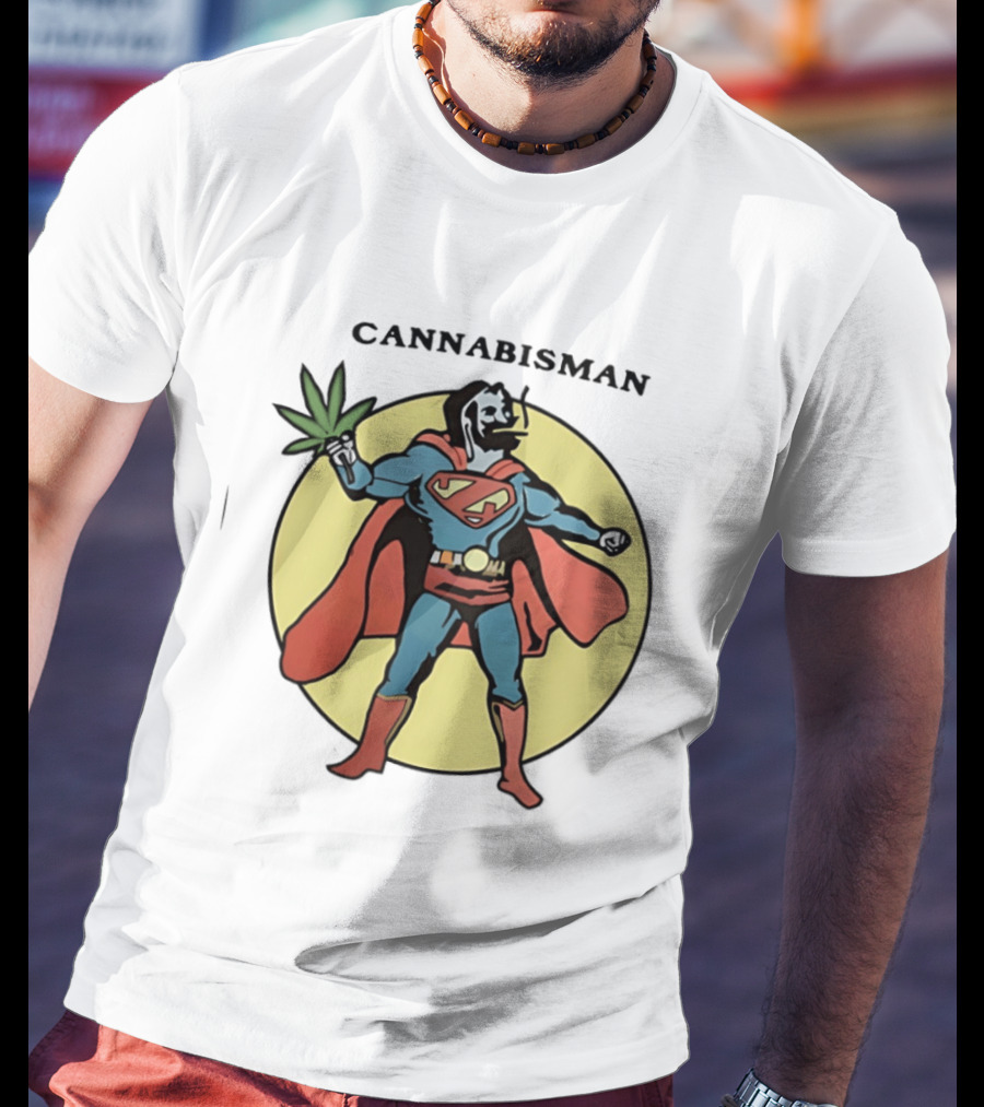 Cannabisman Superman Smoking Cannabis Holding Leaf T-Shirt