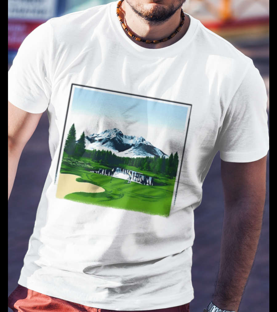 Golf Course Mountain Landscape Scenic Nature Forest Greenery Snowcapped Peaks T-Shirt