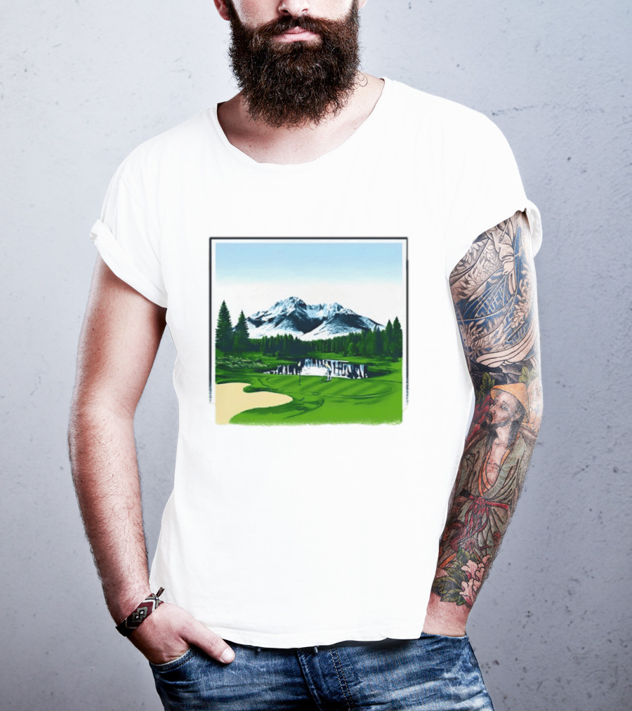 Golf Course Mountain Landscape Scenic Nature Forest Greenery Snowcapped Peaks T-Shirt