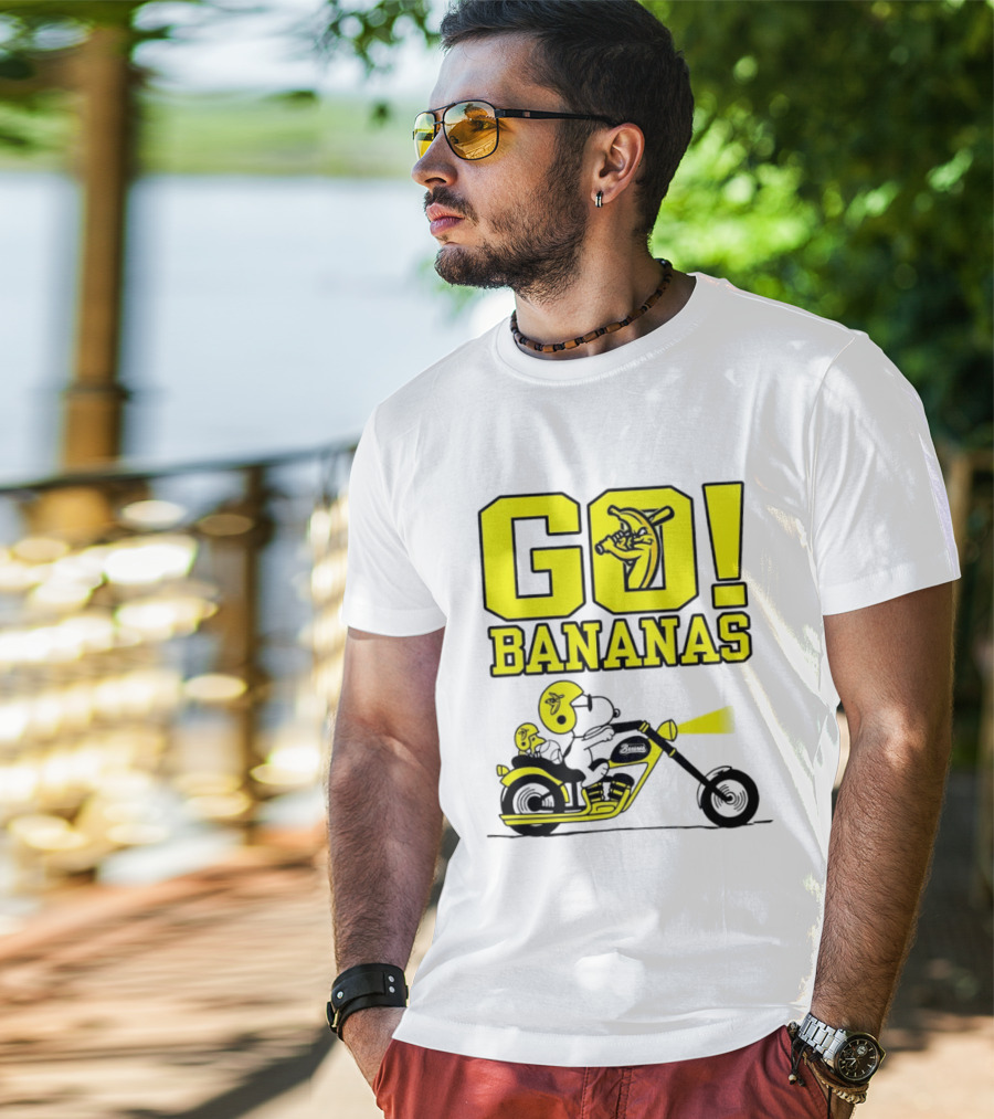 Snoopy Woodstock Go Bananas Motorcycle Savannah Bananas T-Shirt