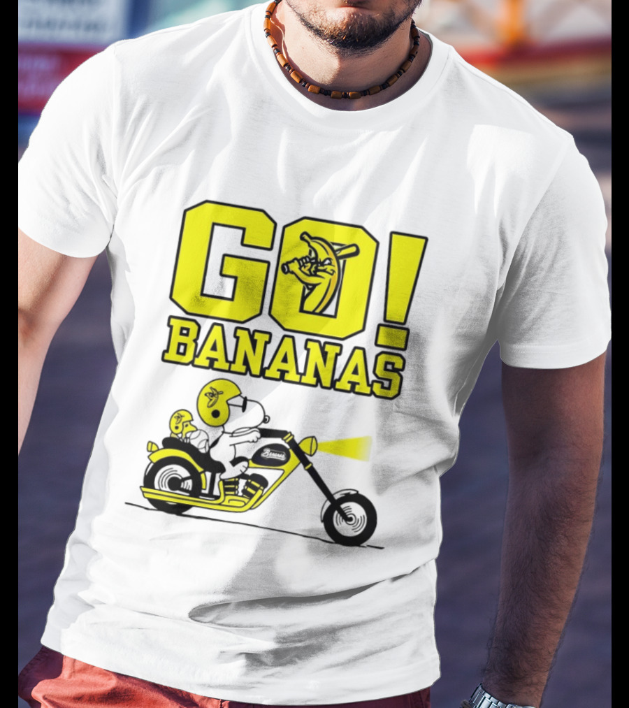 Snoopy Woodstock Go Bananas Motorcycle Savannah Bananas T-Shirt