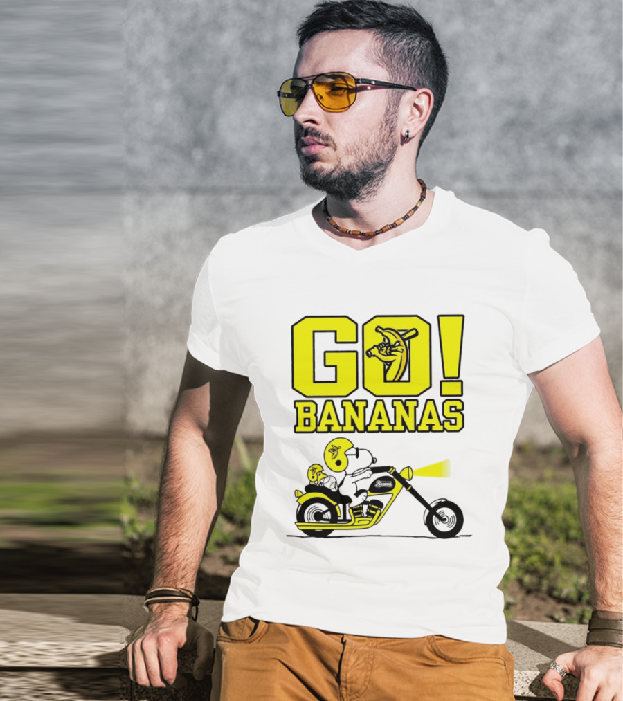 Snoopy Woodstock Go Bananas Motorcycle Savannah Bananas T-Shirt