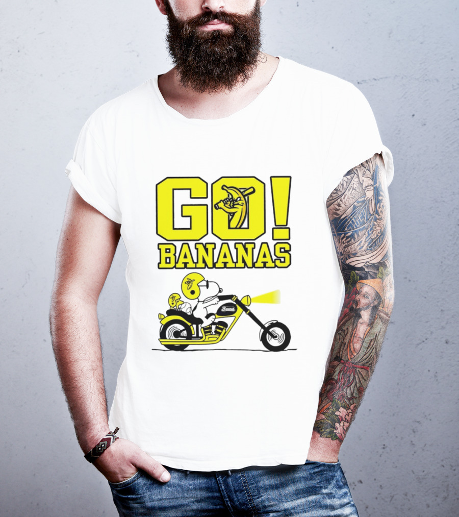 Snoopy Woodstock Go Bananas Motorcycle Savannah Bananas T-Shirt
