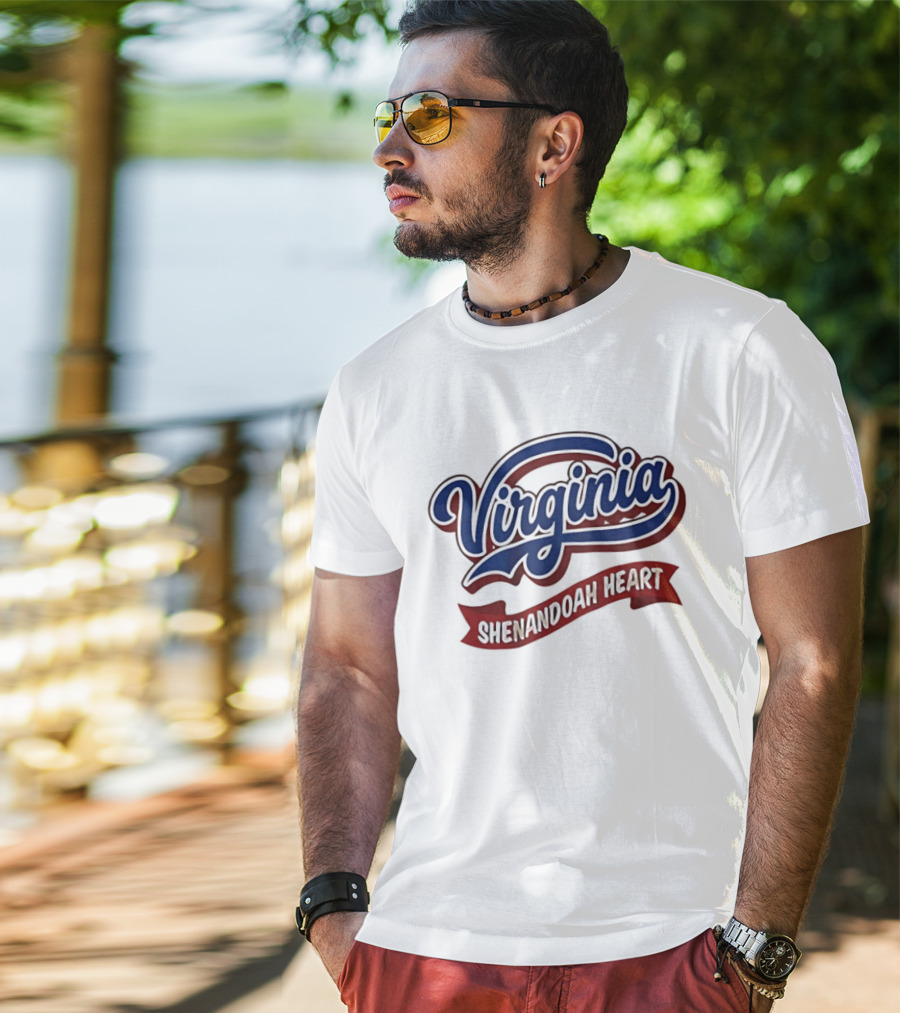 Virginia Shenandoah Heart Vintage Style Script And Ribbon T-Shirt