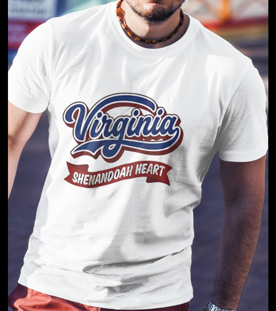 Virginia Shenandoah Heart Vintage Style Script And Ribbon T-Shirt