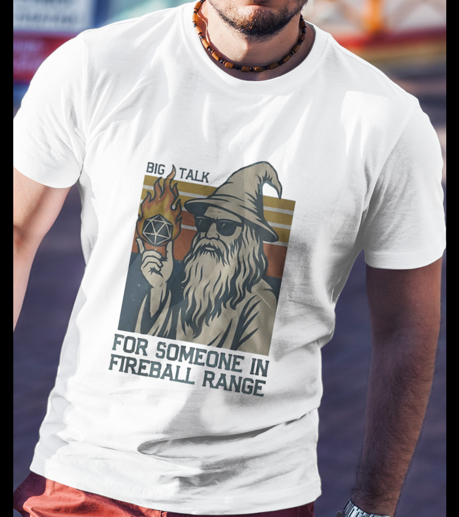 Big Talk Wizard Holding Math Rocks Fireball Range Dungeons And Dragons T-Shirt