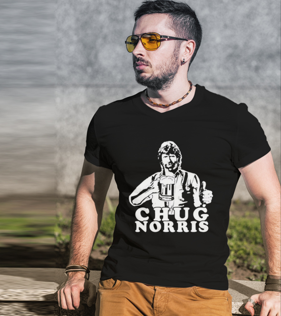Chug Norris Drinking Beer Thumbs Up T-Shirt