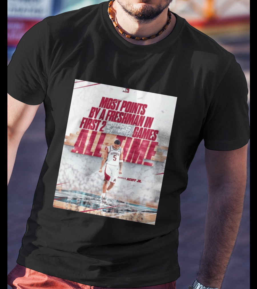 Darius Acuff Jr Most Points By A Freshman March Madness 2026 Arkansas Razorbacks Basketball T-Shirt