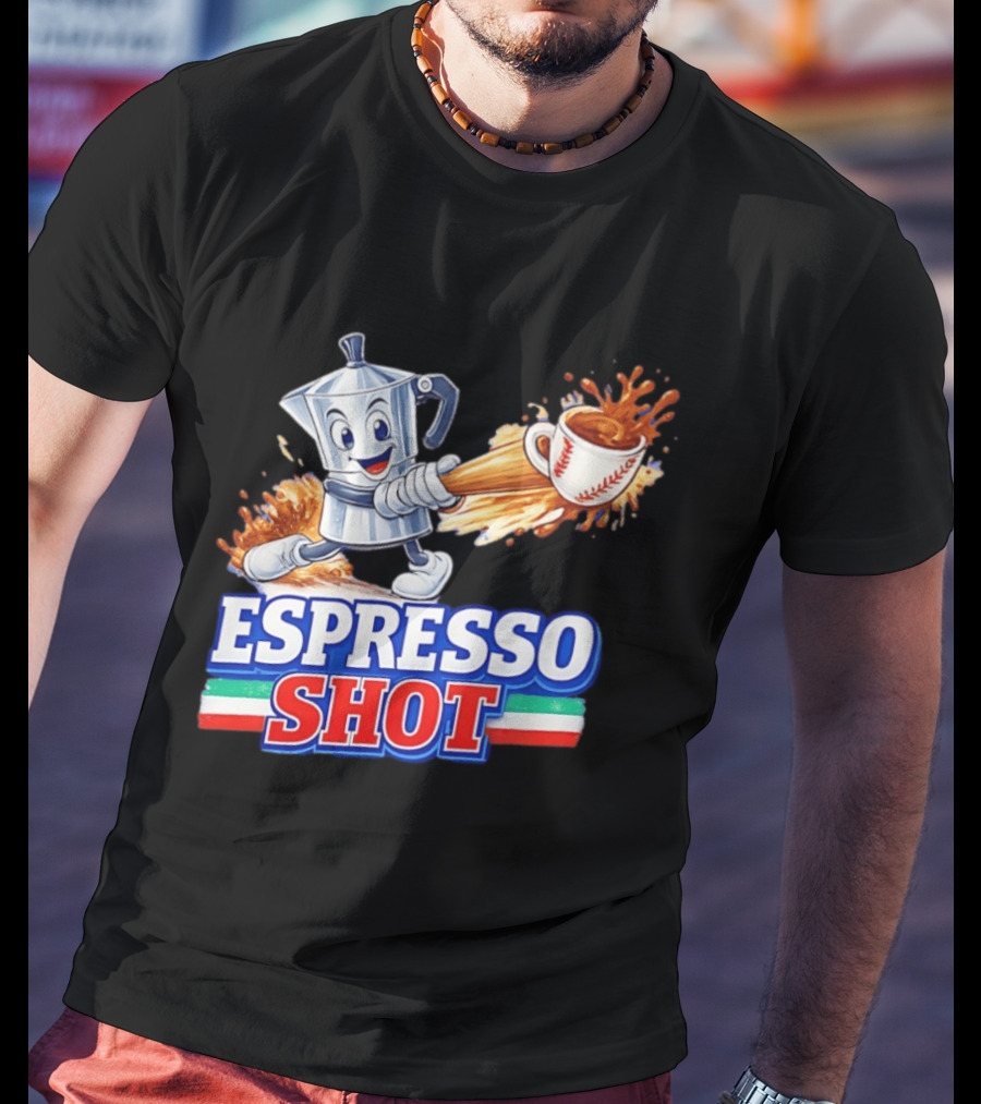 Espresso Shot Moka Pot Baseball Italy Flag T-Shirt