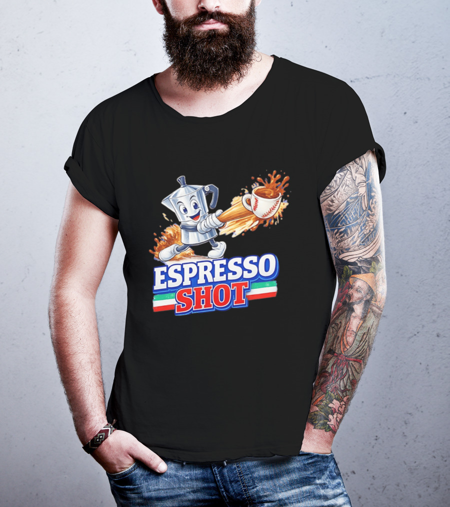 Espresso Shot Moka Pot Baseball Italy Flag T-Shirt