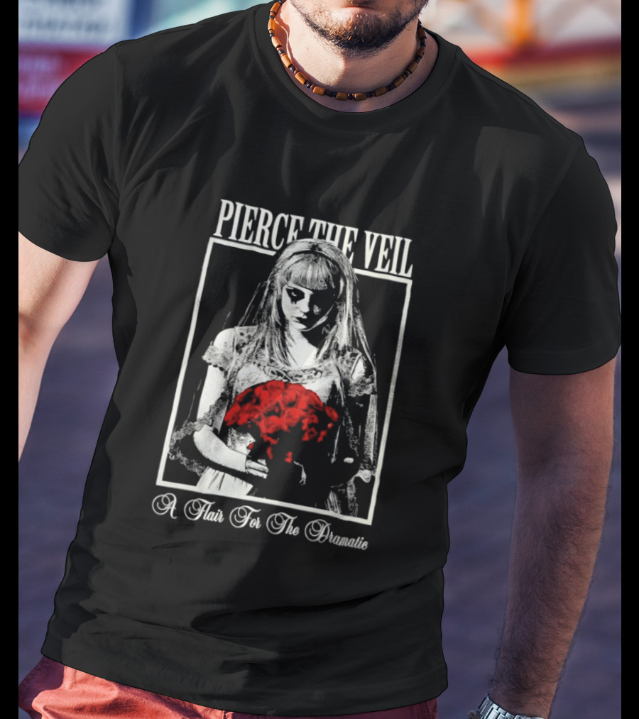 Pierce The Veil A Flair For The Dramatic Bride With Red Flowers T-Shirt