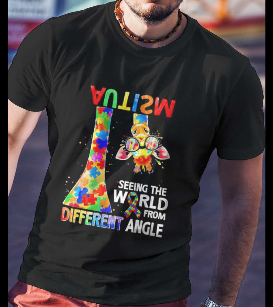 Giraffe Autism Awareness Seeing The World From Different Angle Puzzle T-Shirt