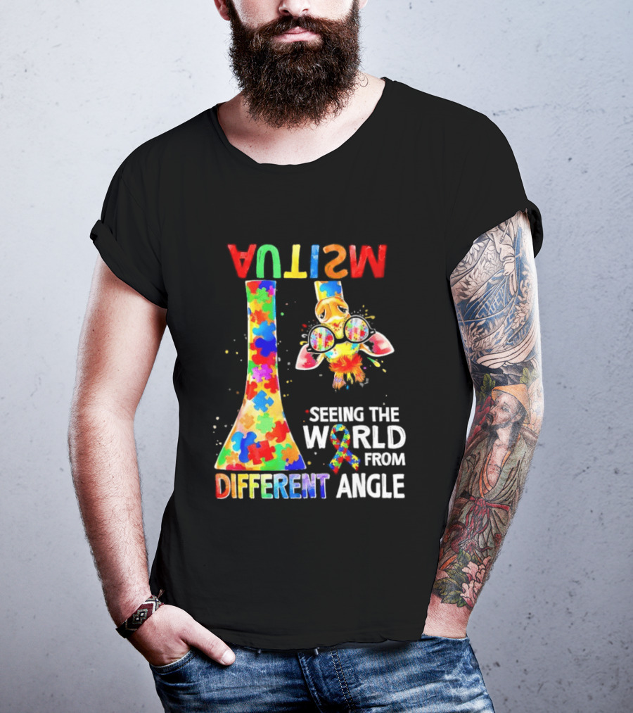 Giraffe Autism Awareness Seeing The World From Different Angle Puzzle T-Shirt