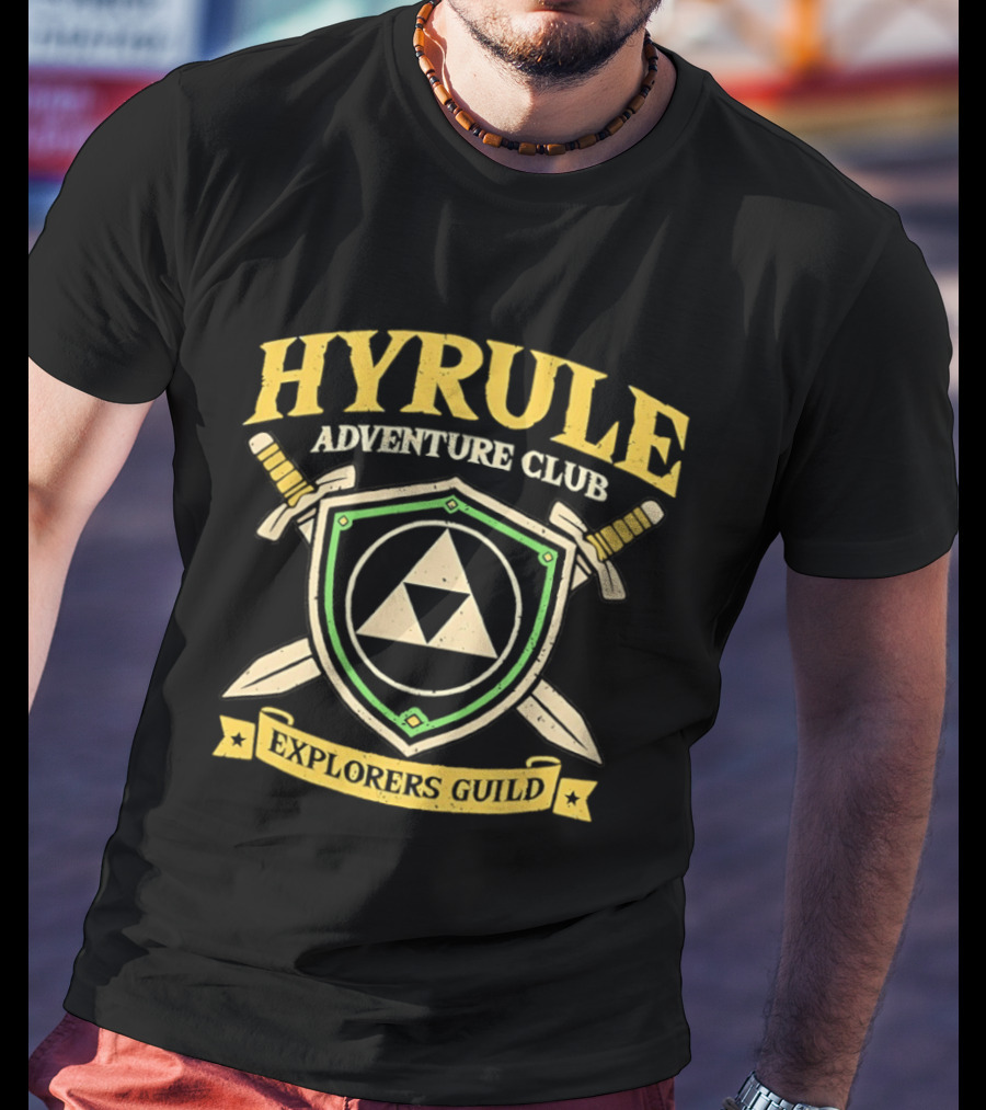 Hyrule Adventure Club Explorers Guild Triforce Shield Swords T-Shirt
