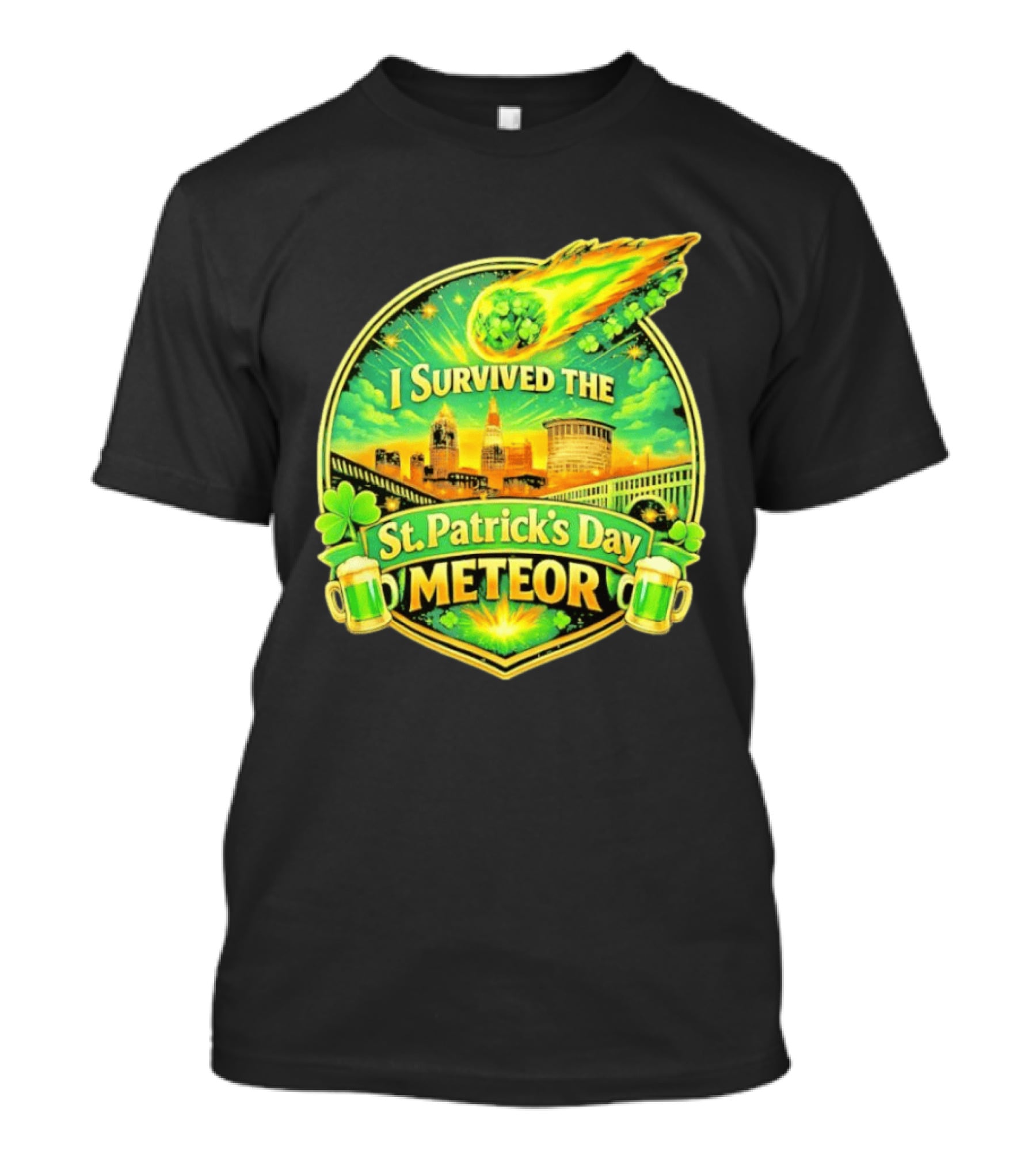 I Survived The St Patrick's Day Meteor 2026 Cityscape And Cloverburst T-Shirt