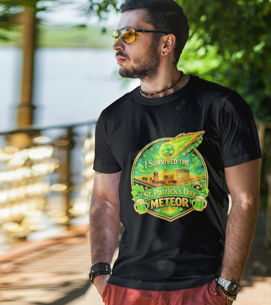 I Survived The St Patrick's Day Meteor 2026 Cityscape And Cloverburst T-Shirt
