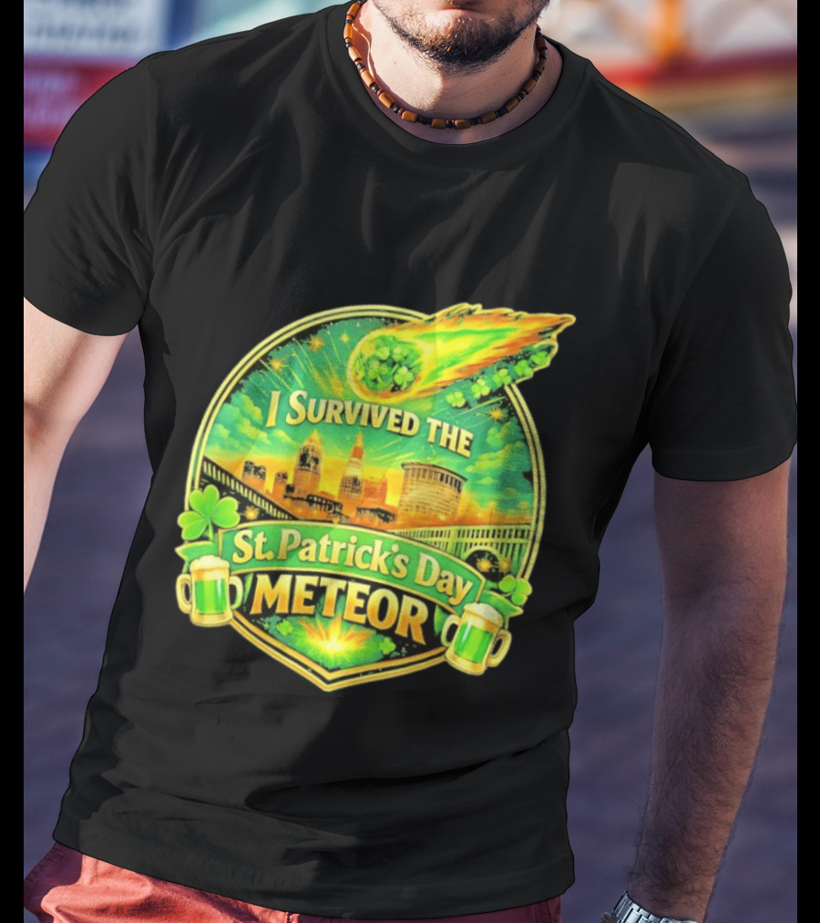 I Survived The St Patrick's Day Meteor 2026 Cityscape And Cloverburst T-Shirt