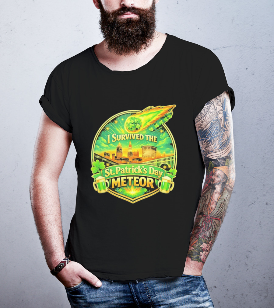 I Survived The St Patrick's Day Meteor 2026 Cityscape And Cloverburst T-Shirt