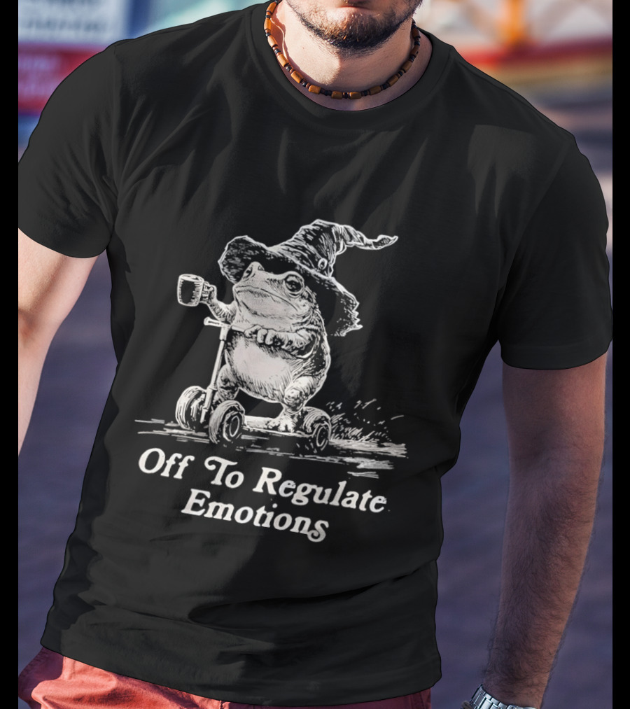 Wizard Frog Riding Scooter Off To Regulate Emotions T-Shirt