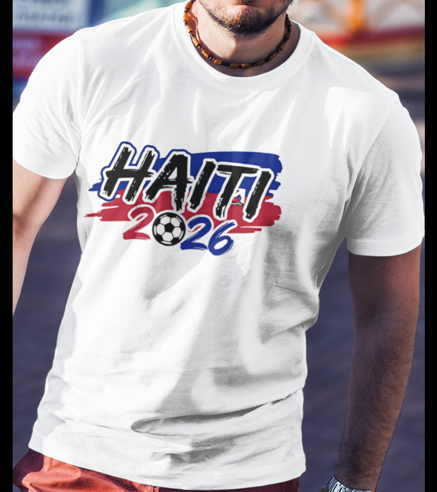 Haiti 2026 Soccer Emblem With Red And Blue Brush Strokes T-Shirt