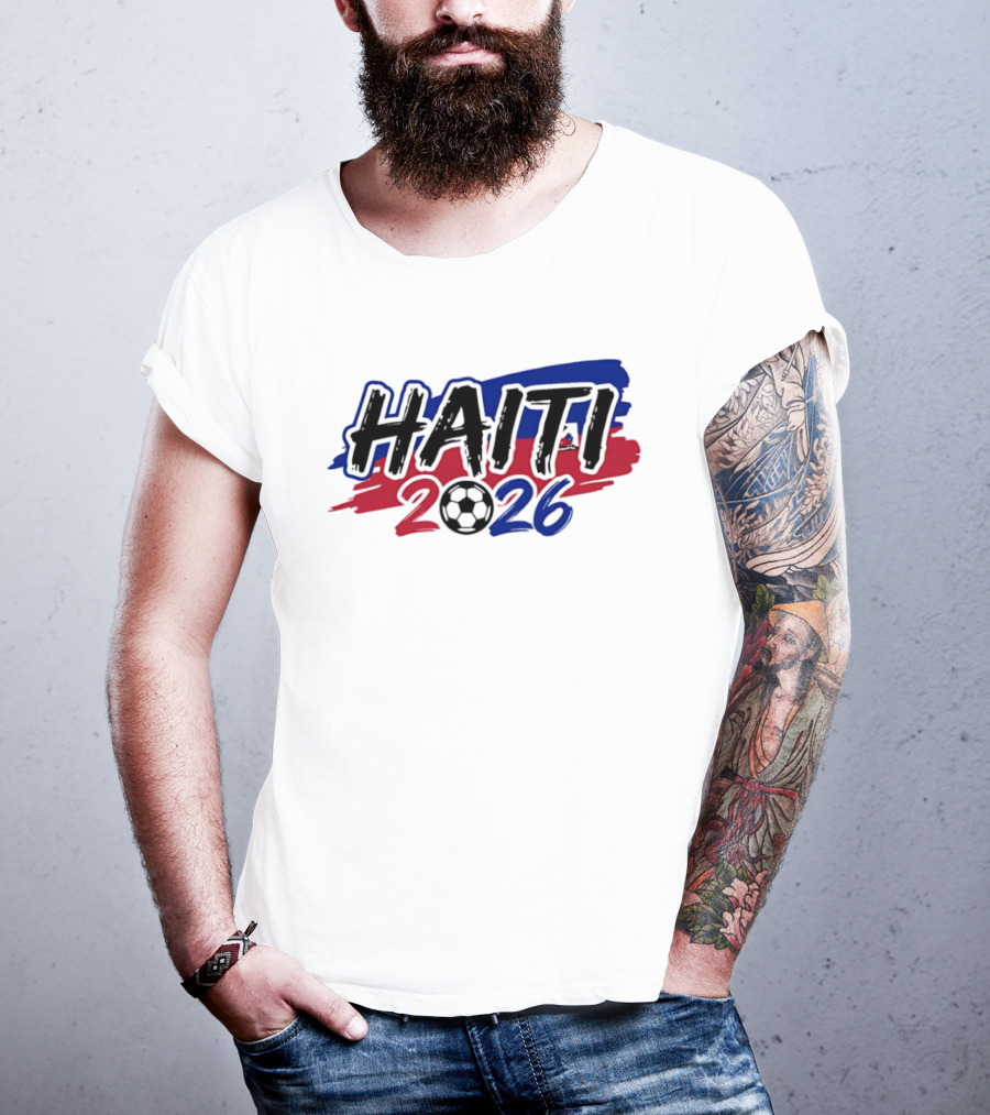 Haiti 2026 Soccer Emblem With Red And Blue Brush Strokes T-Shirt