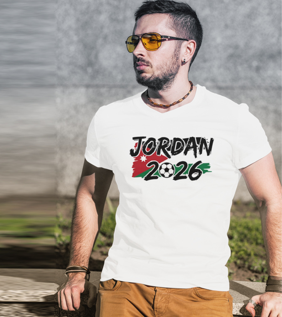 Jordan 2026 World Cup Soccer Team Flag Map Football T-Shirt