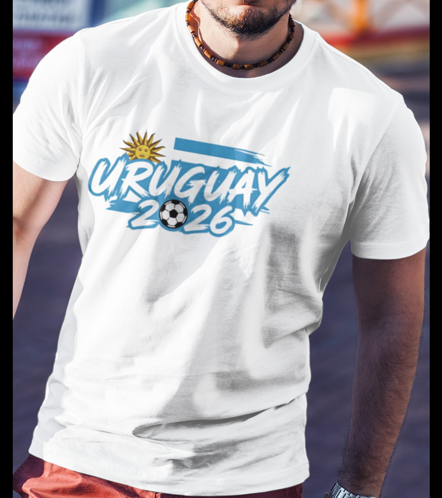 Uruguay 2026 Sun And Soccerball Icon With Blue Brushstroke T-Shirt