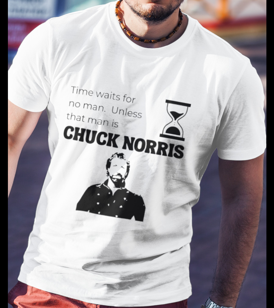 Time Waits For No Man Unless That Man Is Chuck Norris Hourglass Image T-Shirt