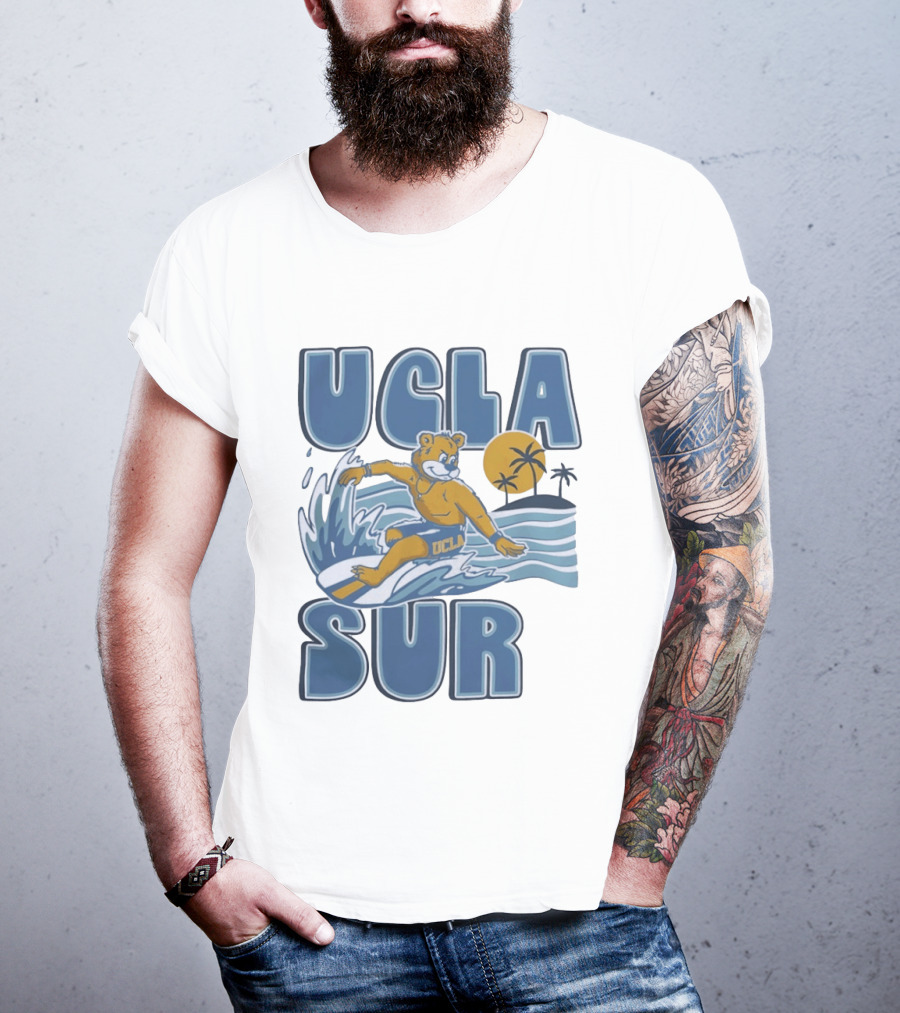 UCLA Joe Bruin Surfing Waves With Palm Trees And Sun T-Shirt