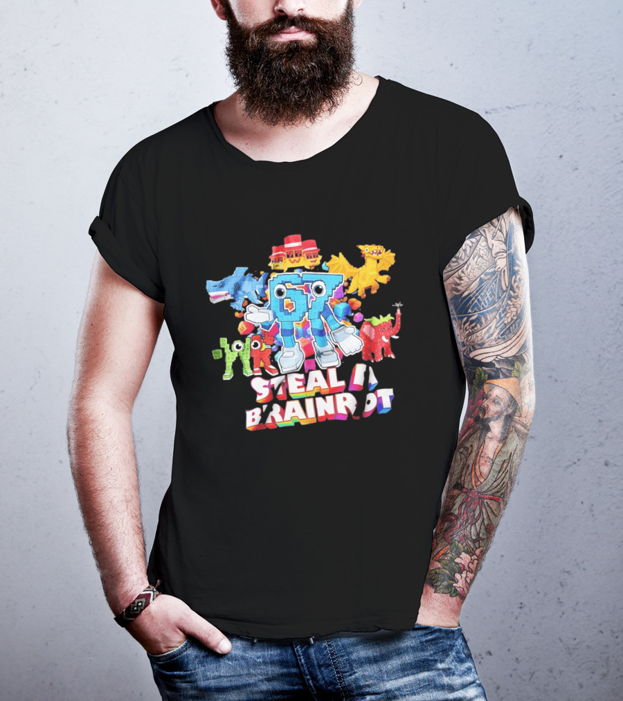 Steal A Brainrot 67 Blocks Colorful Characters T-Shirt