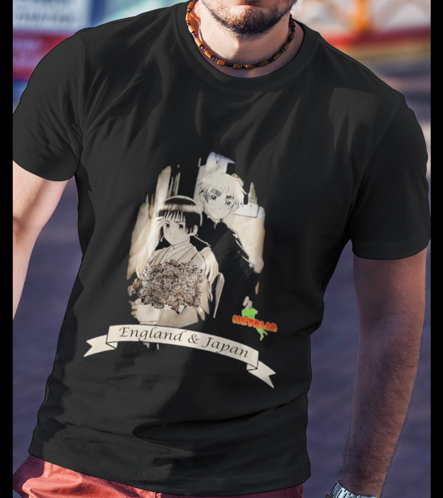 Hetalia Axis Powers England & Japan Anime Characters Roses T-Shirt