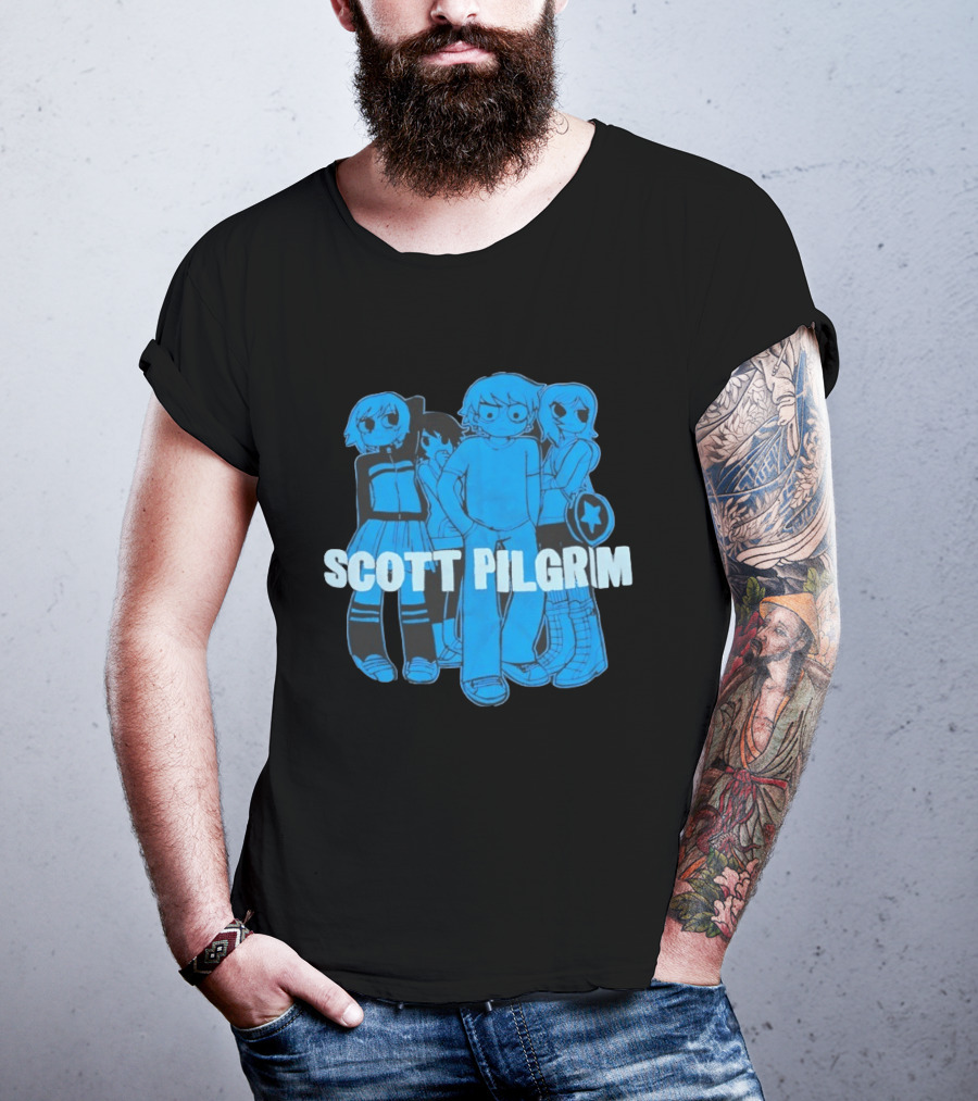 Scott Pilgrim Characters Group Blue T-Shirt