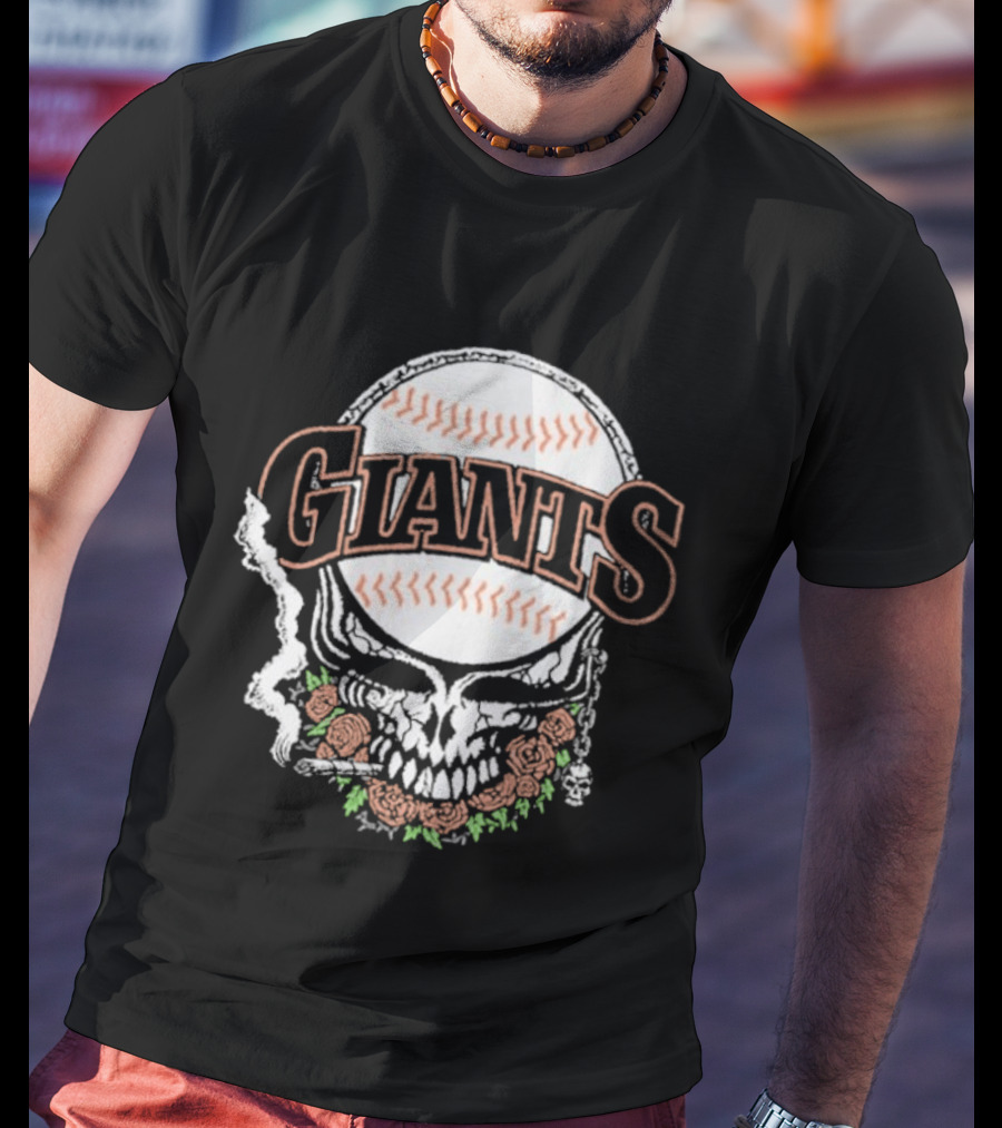 Giant Deadhead Baseball Skull Floral T-Shirt