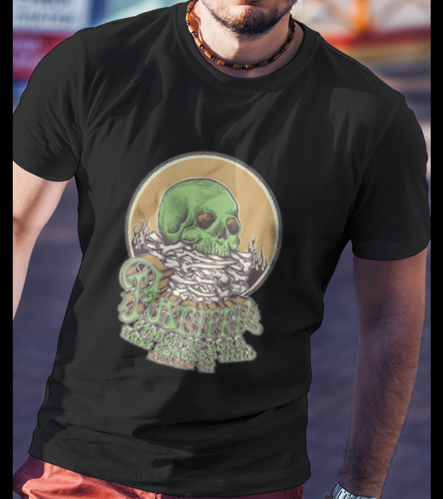 Puscifer March 24 2026 Austin TX Concert With Green Skull T-Shirt