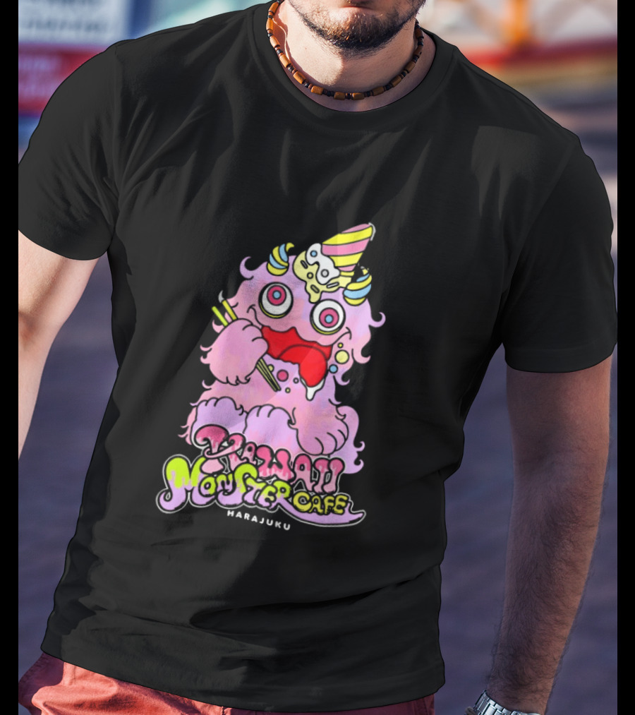 Kawaii Monster Cafe Harajuku Pink Fluffy Creature Fun T-Shirt